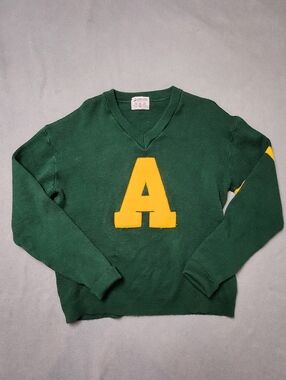 Vintage U Of A sweater - 60's Extra Large Jubilee Alberta Green Varsity Wool